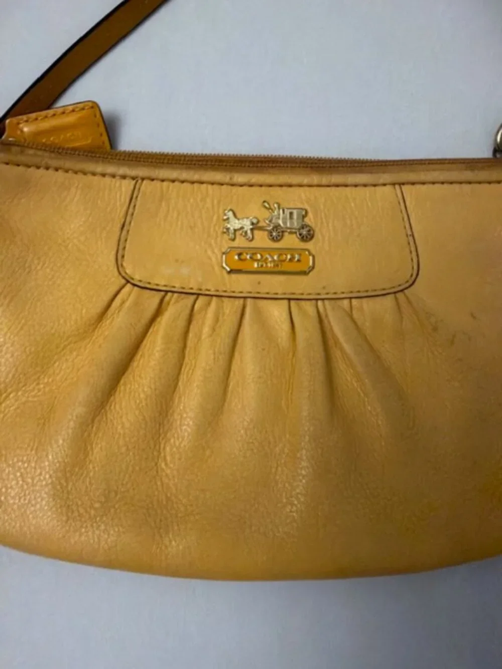 Coach yellow pleated leather #Coach wristlet clutch small size